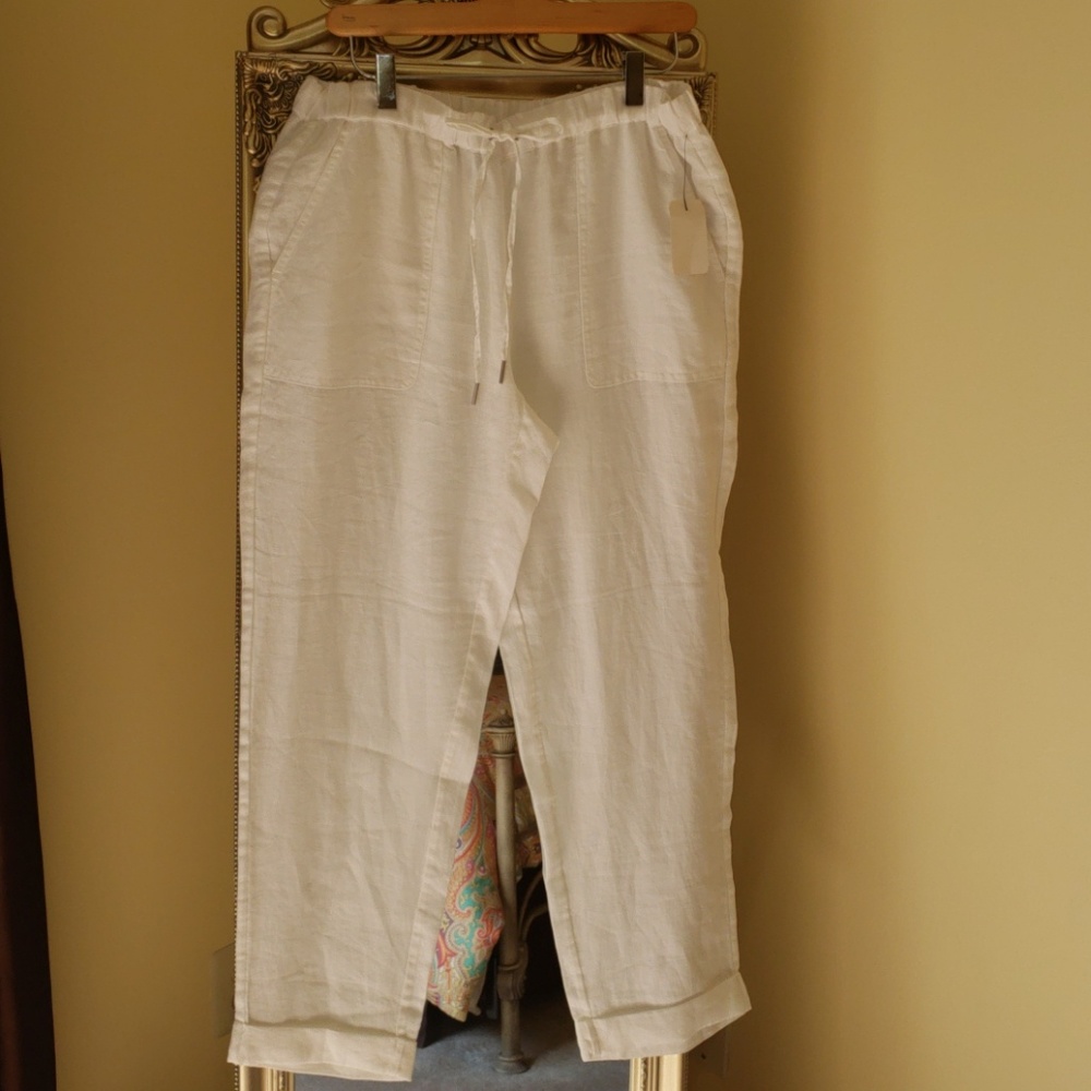 Saks Fifth Avenue White Linen Pants-New w Tags